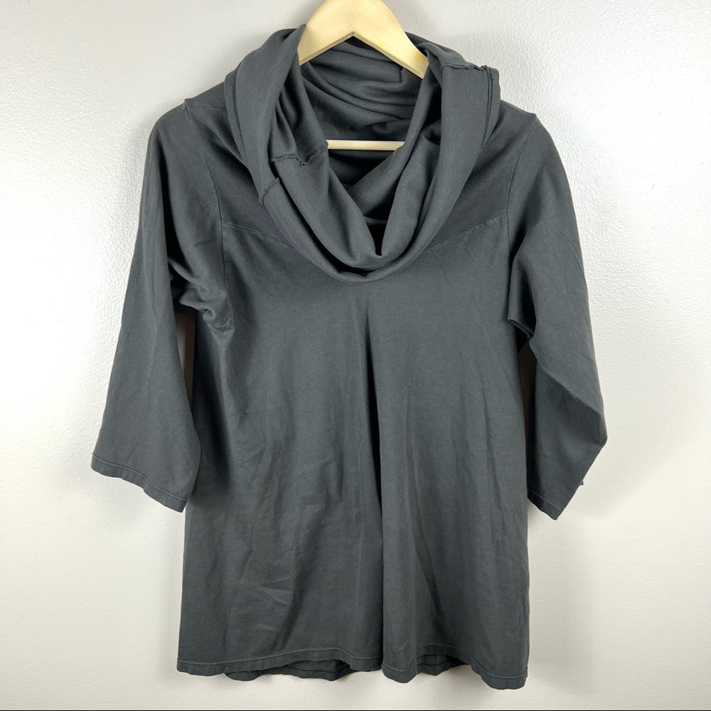 Prairie Underground Cowl Neck 3/4 Sleeves Top Gray Medium Lagenlook Minimalist